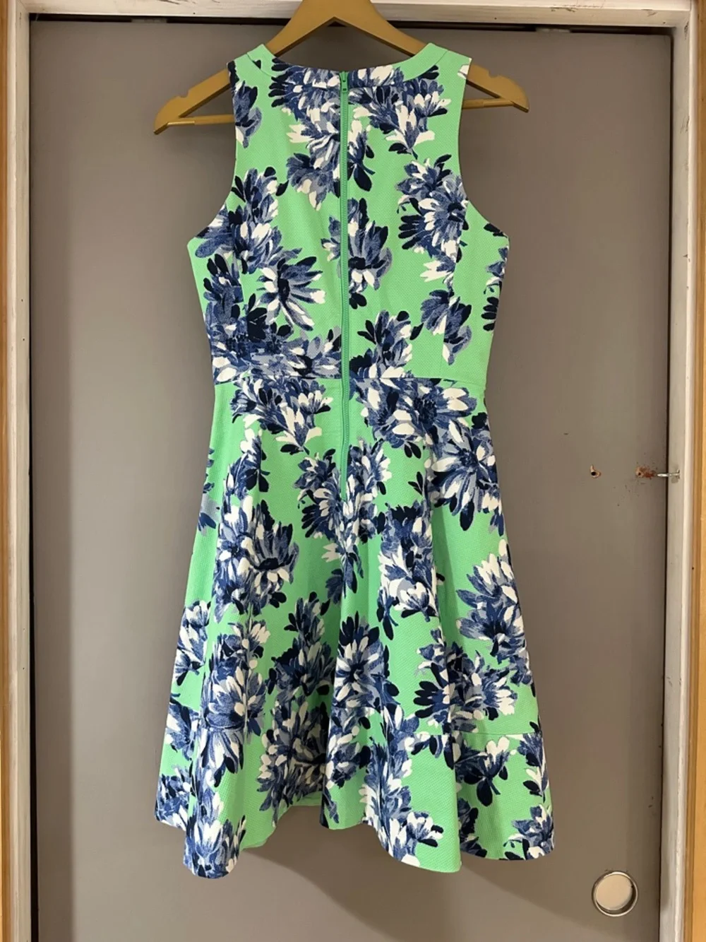 J.Crew Photo Floral Dress Green Blue Sleeveless Fit & Flare A-Line - Picture 7 of 10